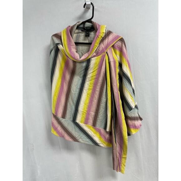MARC JACOBS Multicolor Stripes Cotton Shawl Wrap Poncho Small Button Closure